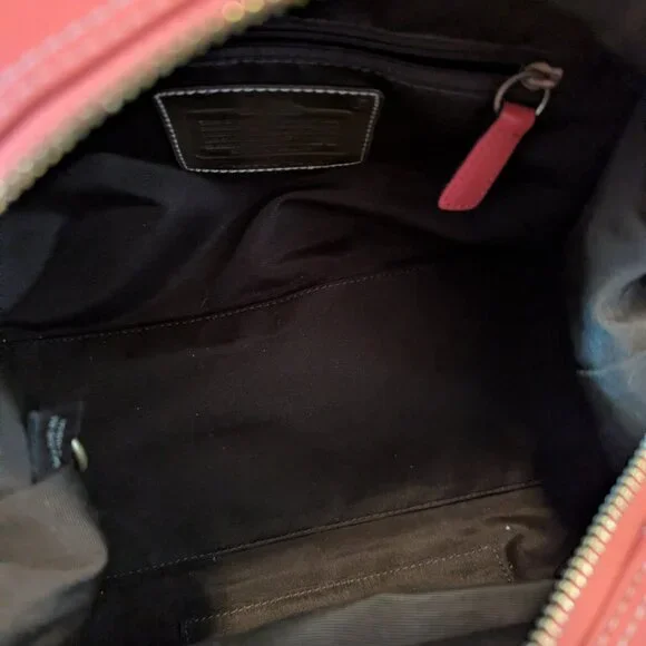 Coach Madison Sabrina Signature Pink Satchel with Red Patent Leather Trim. - Picture 12 of 16